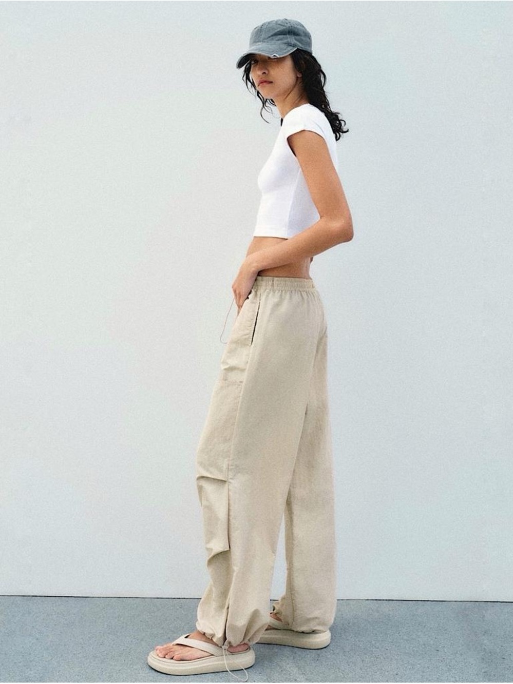 Zara Beige Wide Leg Drawstring Parachute Pants - XS NWT - Picture 4 of 10